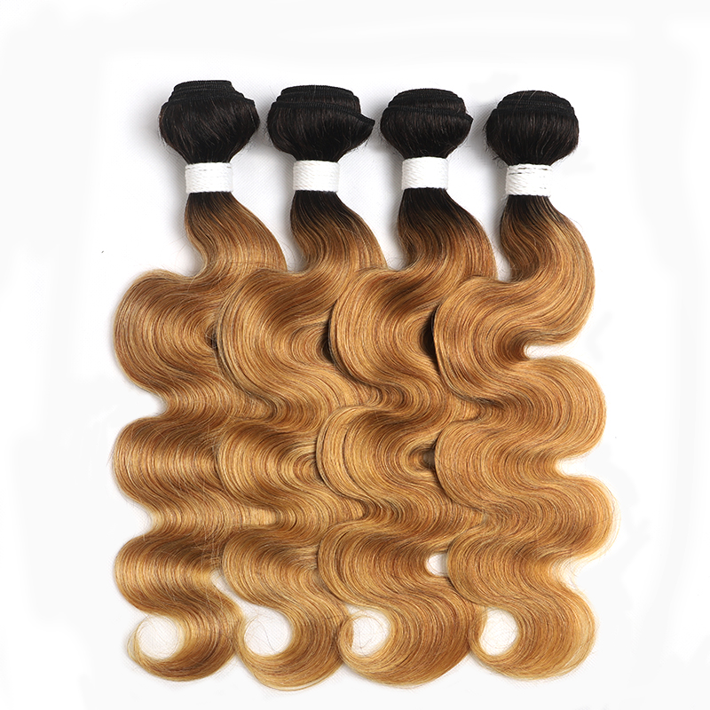 lumiere 1B/27 Ombre Body Wave 4 Bundles With 4x4 Lace Closure Pre Colored human hair - Lumiere hair