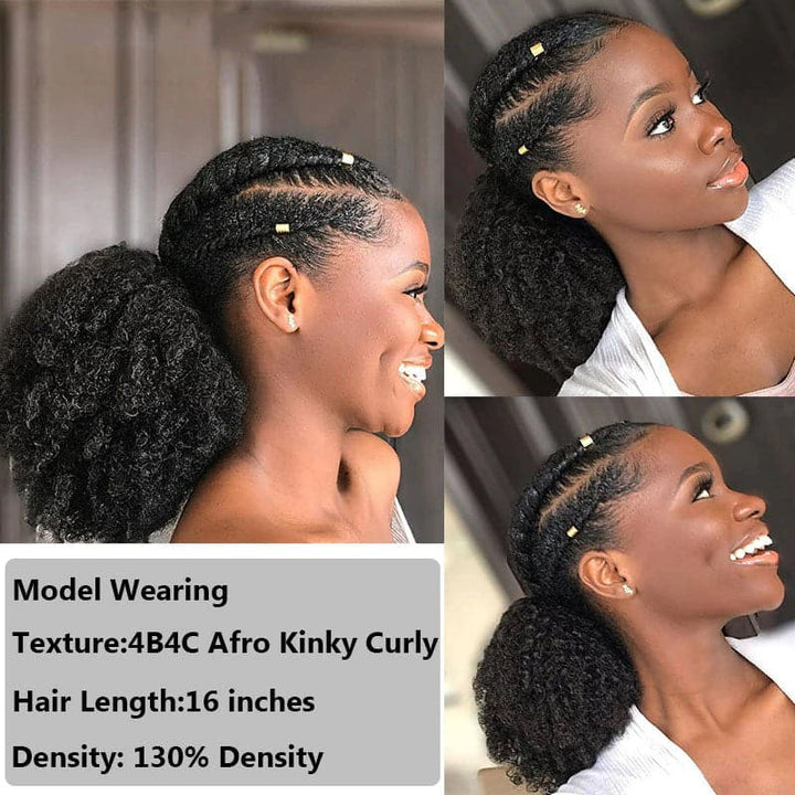 Afro Curly Wrap Around Ponytail Human Hair Extensions Natural Color Hairpiece