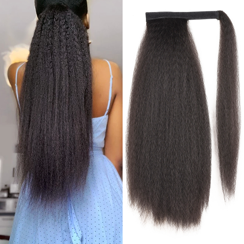 Ship In 24Hours-Lumiere Kinky Straight Wrap Around Ponytail Human Hair Brazilian Extensions For Women