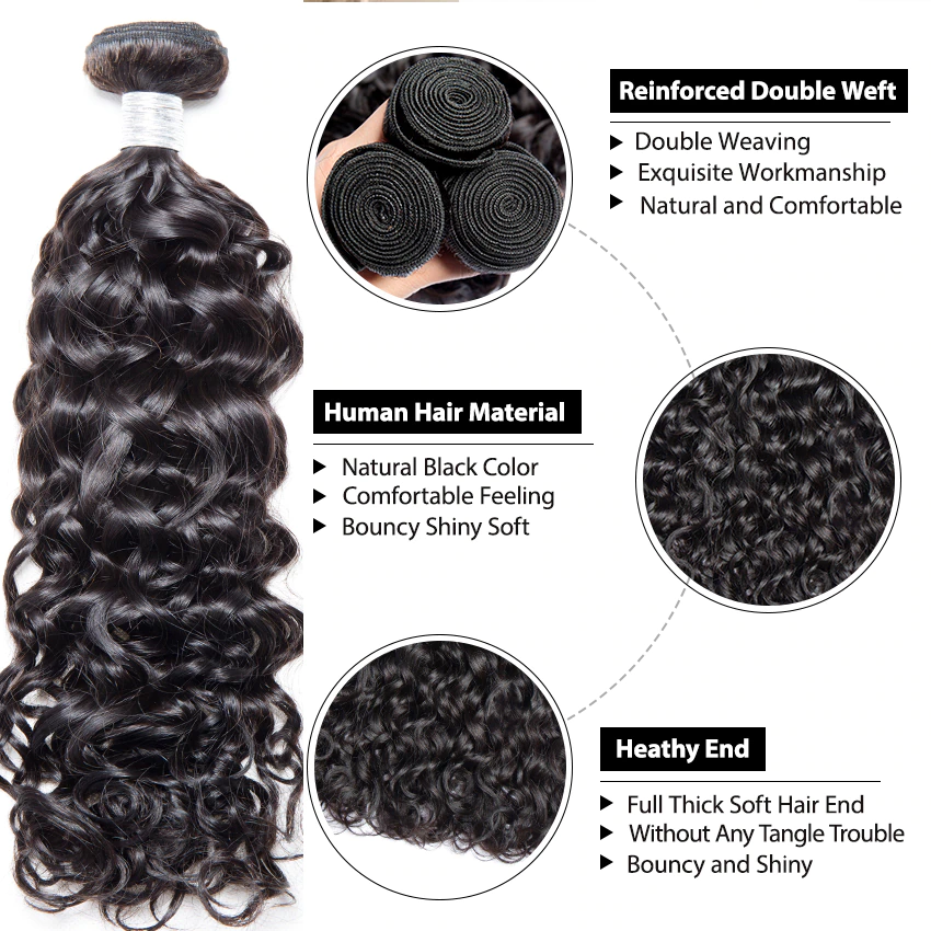 Water Wave 3 Bundles With 4x4 Lace Closure Brazilian Human Hair