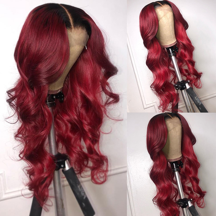 Lumiere 1B/BURG Ombre Body Wave 4x4/5x5/13x4 Lace Closure/Frontal 150%/180% Density Wigs For Women Pre Plucked