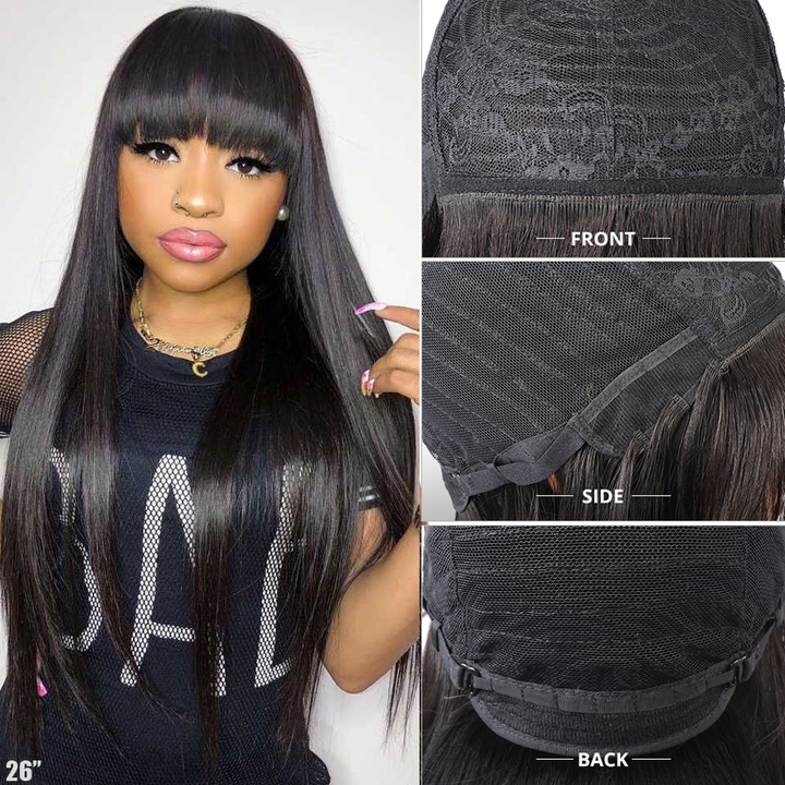 Straight Full Machine Made None Lace Front Wigs With Bangs For Women 8-24 Inches