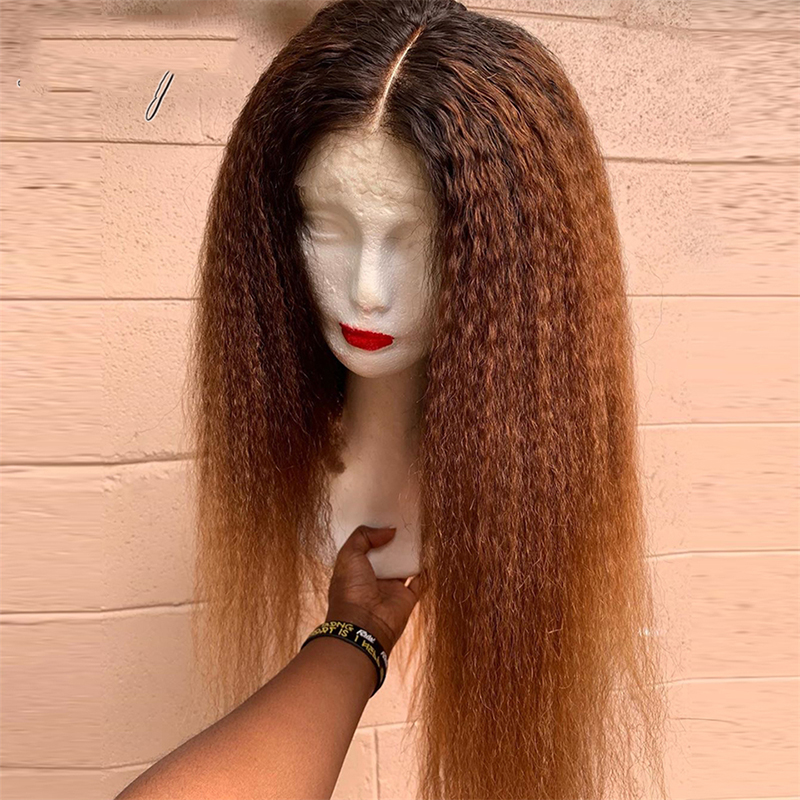 Lumiere 1B/30 Ombre Kinky Straight 4x4/5x5/13x4 Lace Closure/Frontal 150%/180% Density Wigs For Women Pre Plucked