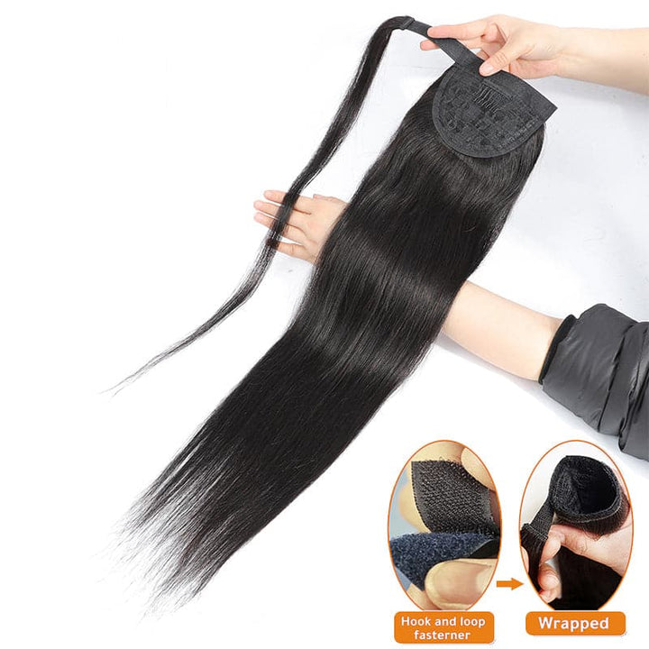 Ship In 24Hours-Lumiere Straight Wrap Around Ponytail Human Hair Extensions Natural Color Hairpiece