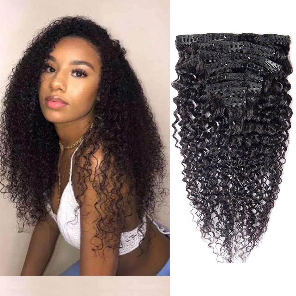 Kinky Curly Clip In Human Hair Extensions 8 Pieces/Set 120G Ship Free