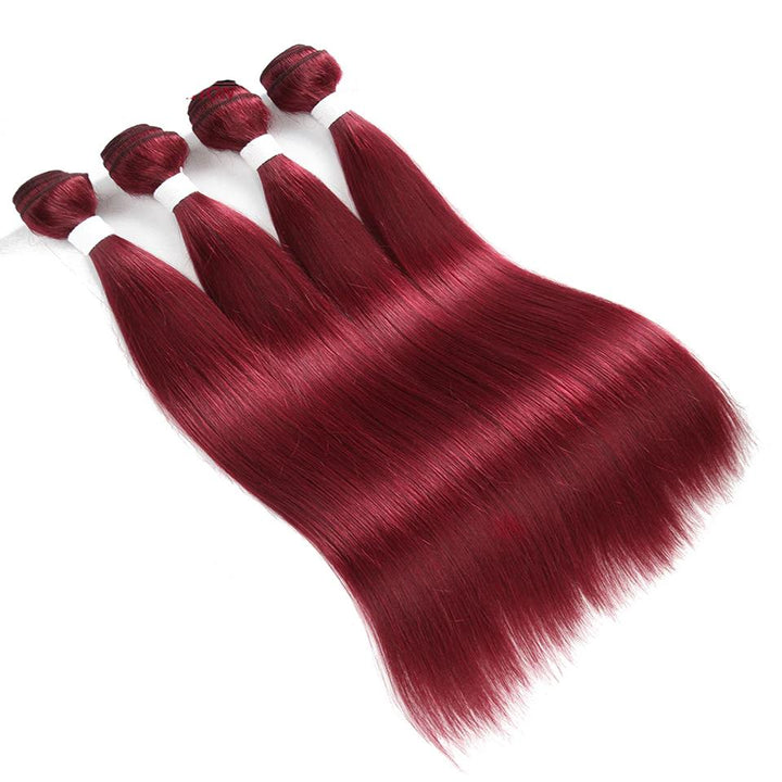red bundles burg straight hair 3 Bundles With 13x4 Lace Frontal Pre Colored Ear To Ear