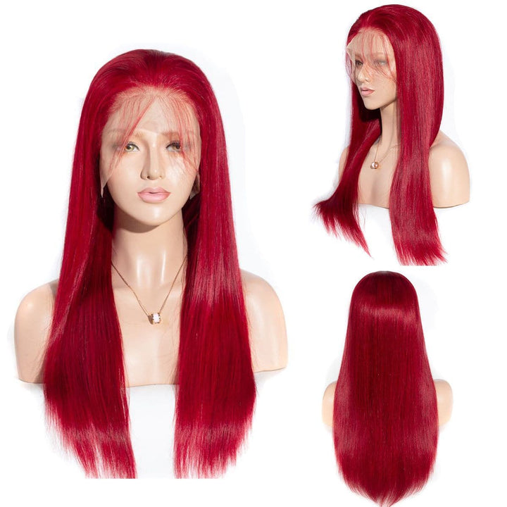 Perruque Lace Front Wig 100% cheveux vierges rouge avec dentelle transparente avec cheveux de bébé