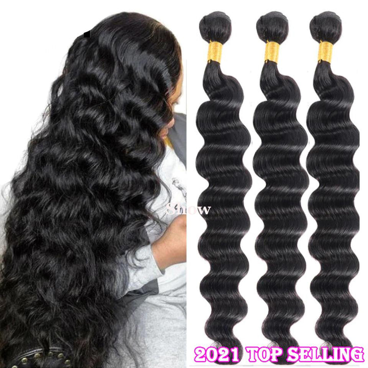 Loose Deep Wave 4 Bundles with transparent lace Closure / Frontal Brazilian Remy Human Hair