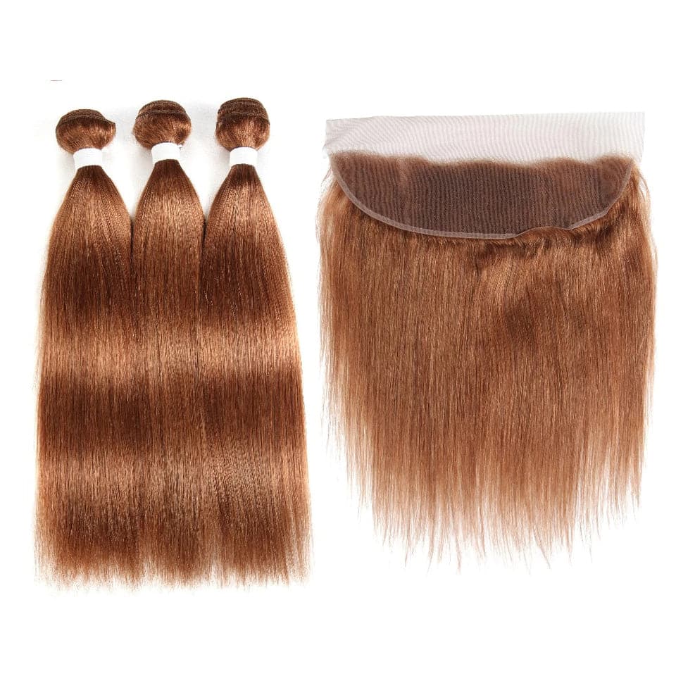 lumiere color #30 Straight Hair 3 Bundles With 13x4 Lace Frontal Pre Colored Ear To Ear - Lumiere hair