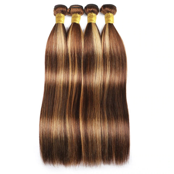 Highlight P4/27 Straight 3 Bundles with 13x4 Lace Frontal transparent lace