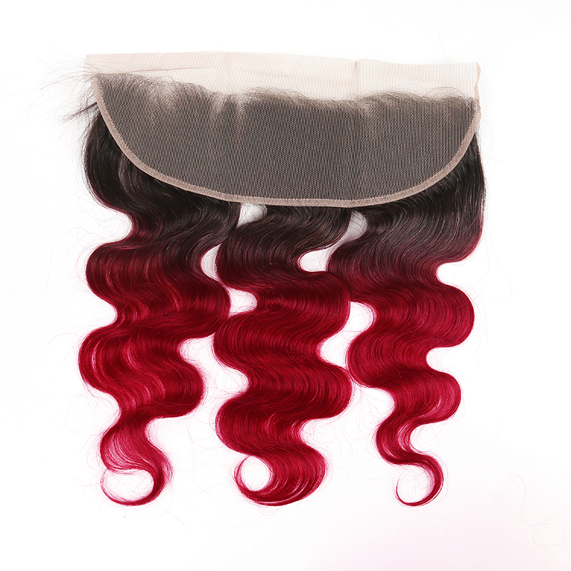 1B/BURG Ombre Body Wave 3 Bundles With 13x4 Lace Frontal Pre Colored Ear To Ear