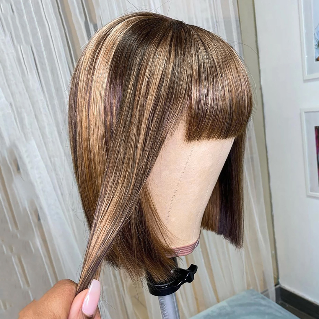 P4/27 Highlight Straight Bob Full Machine Made Wigs None Lace For Women