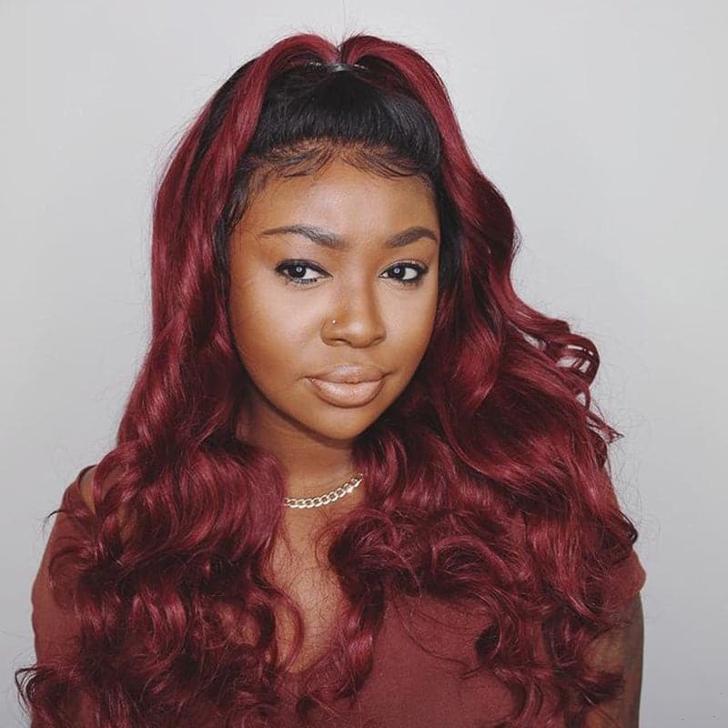 Lumiere 1B/99J Ombre Body Wave 4x4/5x5/13x4 Lace Closure/Frontal 150%/180% Density Wigs For Women Pre Plucked