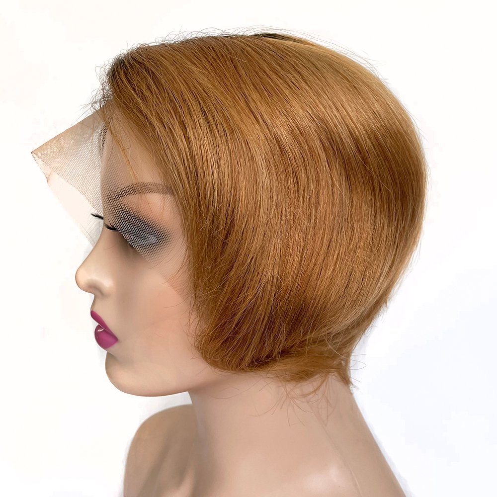 1B/30 13x1 T Lace Side Part Straight Short Pixie Cut Bob Wigs For Women
