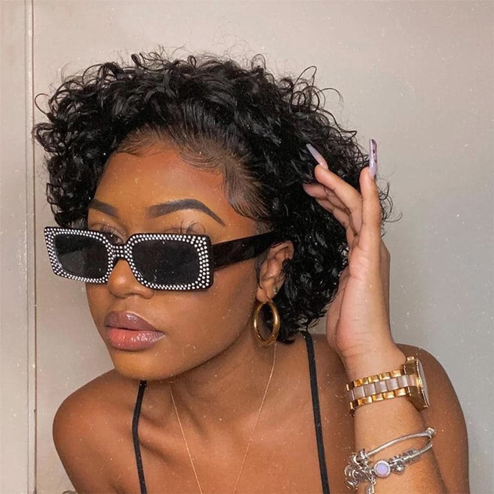 Lumiere Short Curly Lace Front Wigs 13x1 Water Wave Human Hair Wigs Pixie Cut Transparent Lace Wig for Black Women