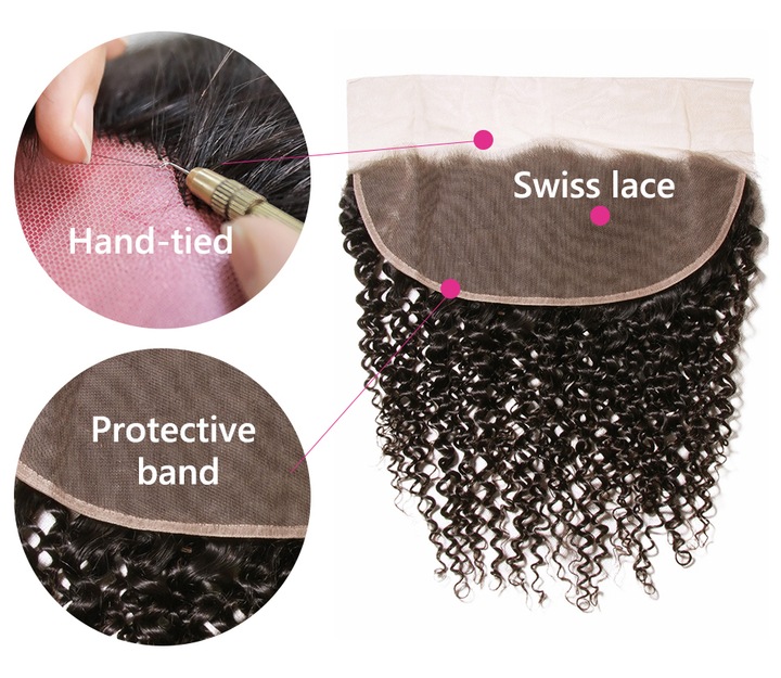 Peruvian Kinky Curly Hair 4 Bundles With 13x4 Frontal Curly Human Hair Transparent Lace closure
