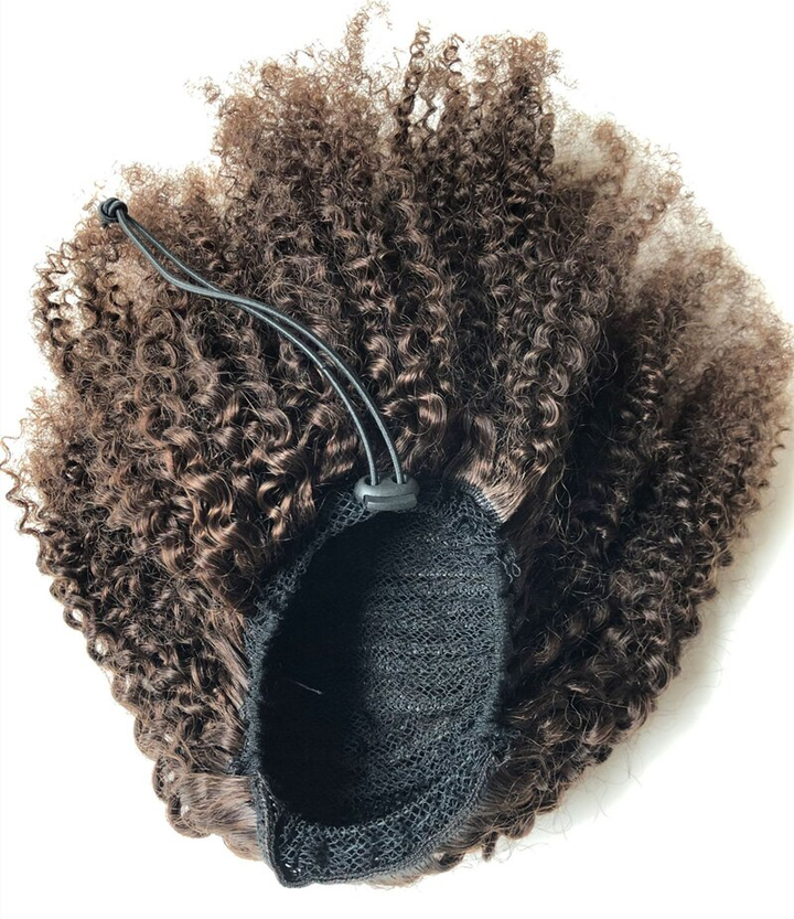 #2 Dark Brown Afro Curly Drawstring Ponytail Human Hair Extensions