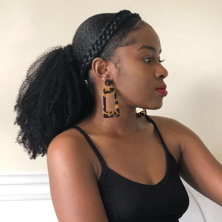Afro Curly Wrap Around Ponytail Human Hair Extensions Natural Color Hairpiece