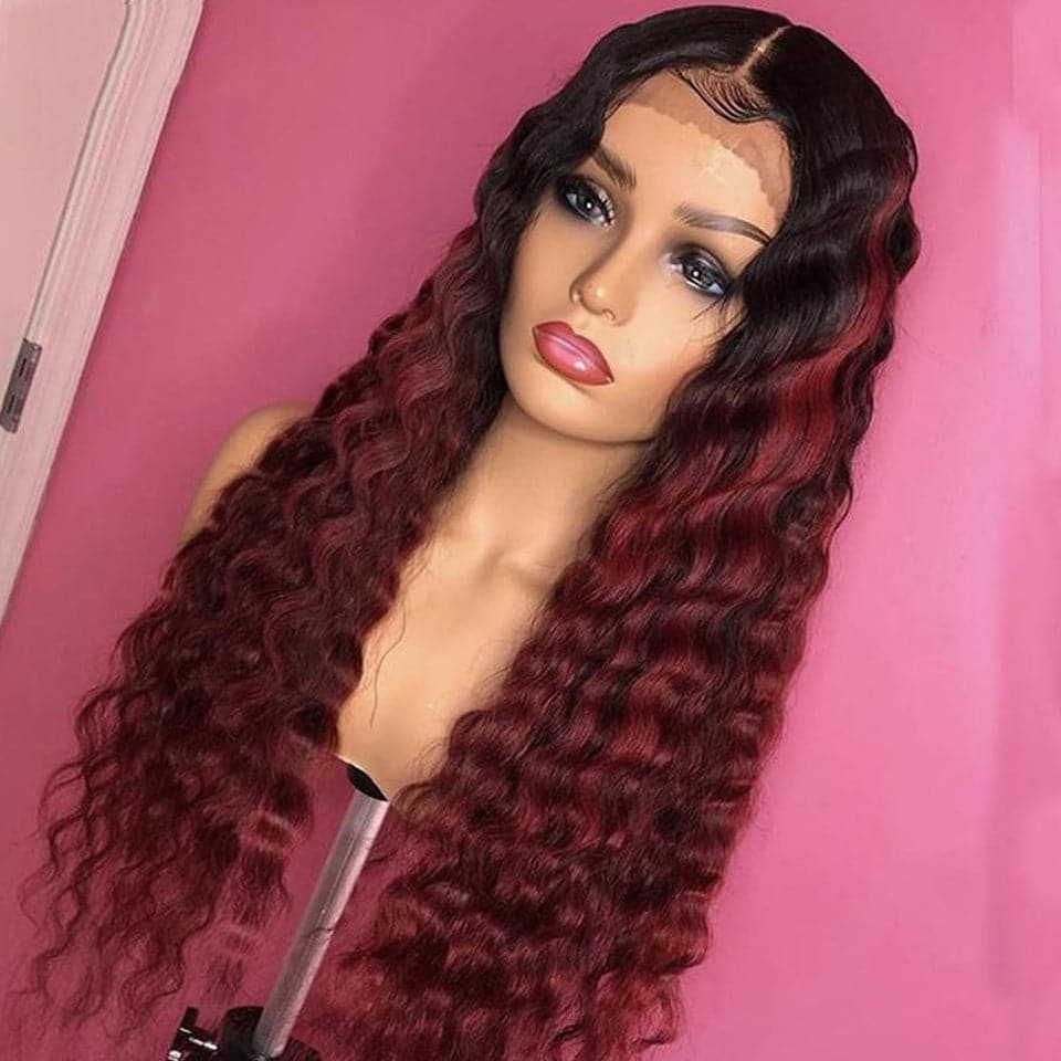 Lumiere 1B/99J Ombre Deep Wave 4x4/5x5/13x4 Lace Closure/Frontal 150%/180% Density Wigs For Women Pre Plucked