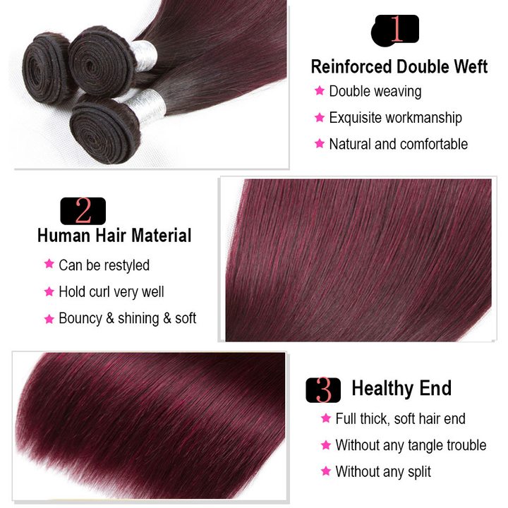 lumiere 1B/99J Ombre Straight Hair 3 Bundles 100% Virgin Human Hair Extension