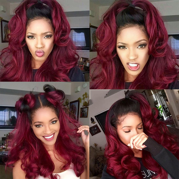 Lumiere 1B/99J Ombre Body Wave 4x4/5x5/13x4 Lace Closure/Frontal 150%/180% Density Wigs For Women Pre Plucked