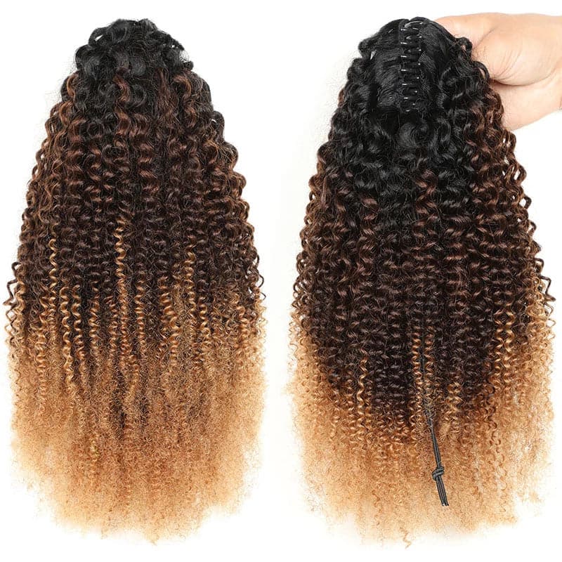 Ombre 1B/4/27 Afro Curly Claw Ponytail Human Hair For Women