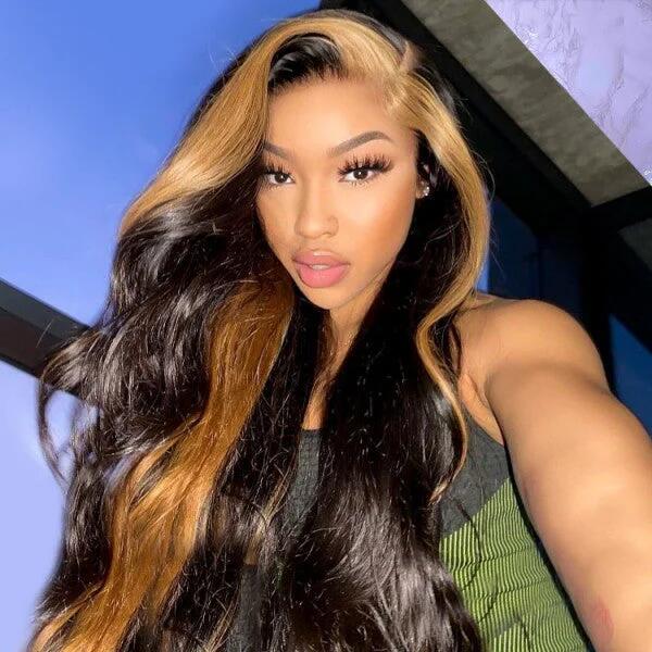 Blonde Skunk Stripe Hair Natural Body Wave Hairstyle 13X4 / 4x4 Lace Wigs For Women