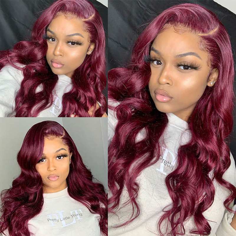 Red Bundles 99J Body Wave 3 Bundles With 13x4 Lace Frontal Pre Colored Ear To Ear