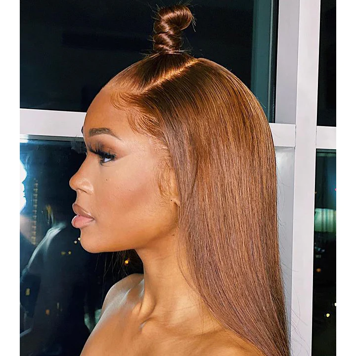 Hot Chestnut Brown 4x4/13x4 Lace Front Straight Human Hair Wigs Pre Colored Brazilian Hair Wig