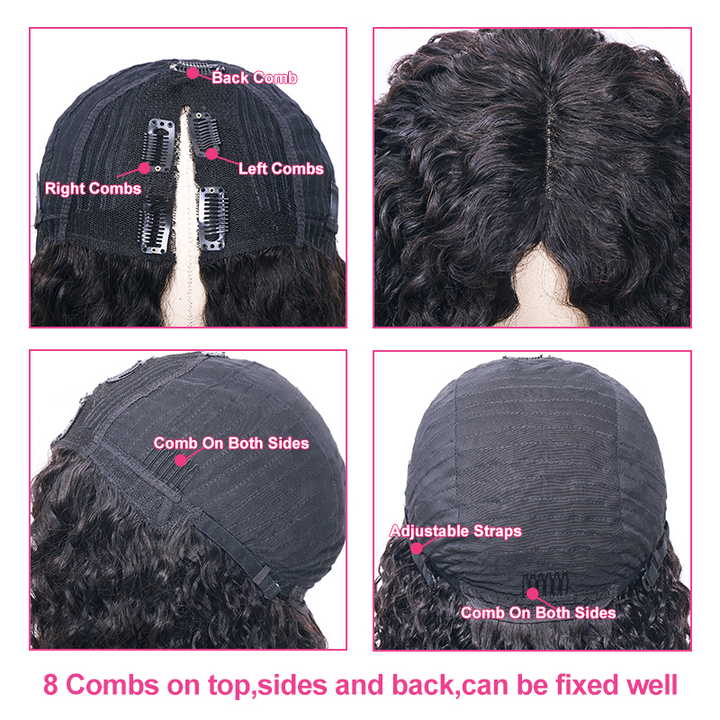 New V Part Water Wave Upgrade No Lace Out Brazilian Remy Human Hair Wigs For Women