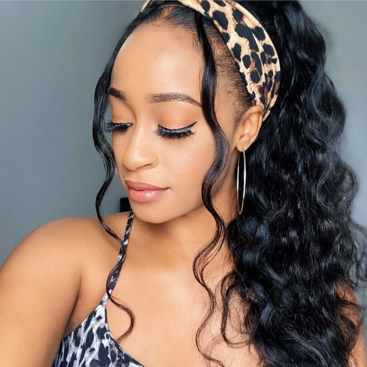Loose Deep Headband Wig Natural Black Machine Made Non-Lace Wig