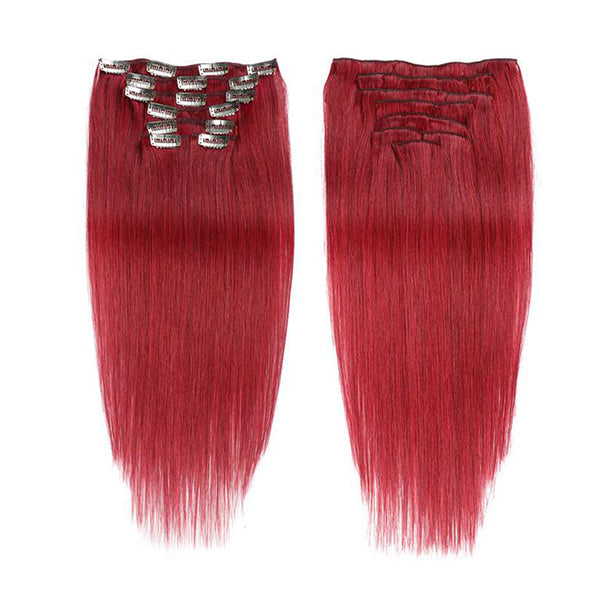 Burg Colored Straight Hair Clip In Human Hair Extensions 7 Pieces/Set 120G