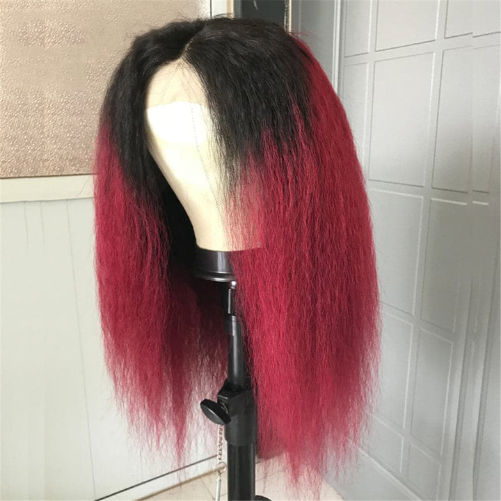 Lumiere 1B/BURG Ombre Kinky Straight 4x4/5x5/13x4 Lace Closure/Frontal 150%/180% Density Wigs For Women Pre Plucked