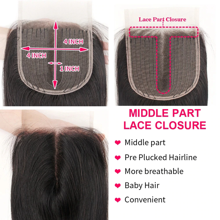 28 30 40 Inch Loose Wave Hair 3 Bundles With 4x4 Lace Closure Remy Brazilian 100% Human Hair Weave