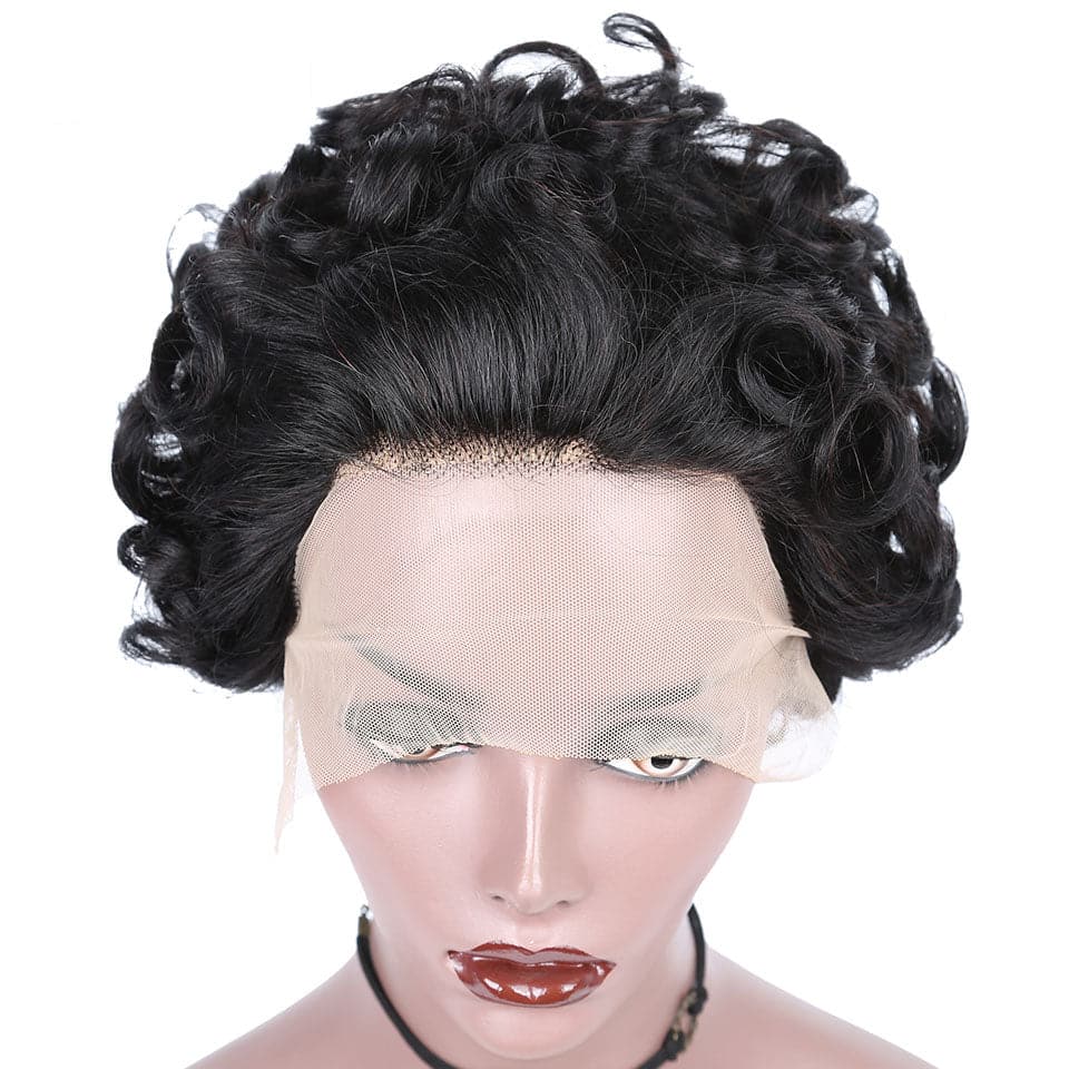Ship In 24Hours-Lumiere Natural Black 13x1 Lace Loose Curly Short Pixie Cut Bob Wigs For Women