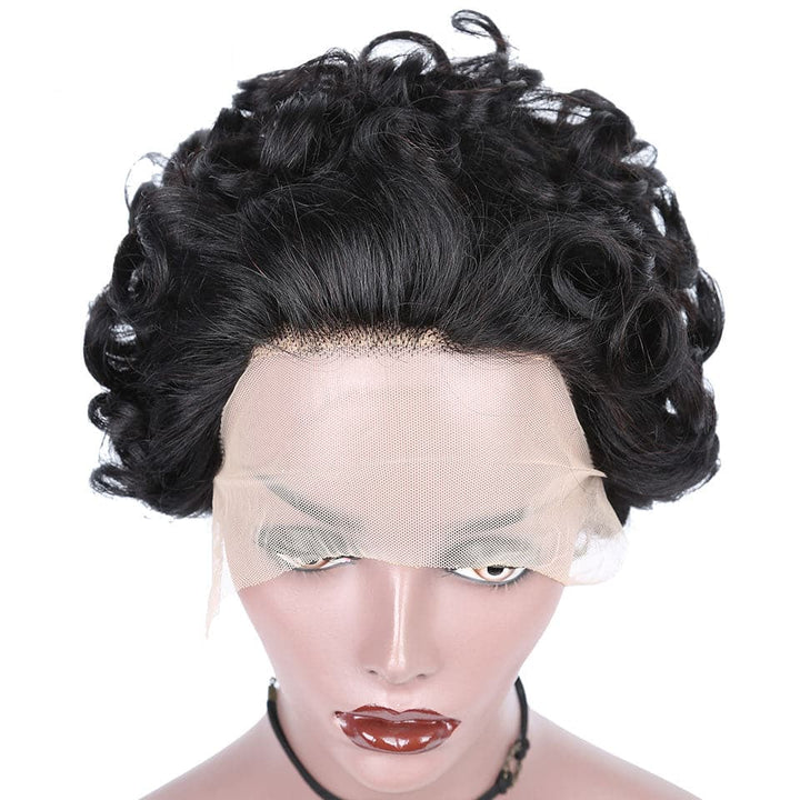 Ship In 24Hours-Lumiere Natural Black 13x1 Lace Loose Curly Short Pixie Cut Bob Wigs For Women