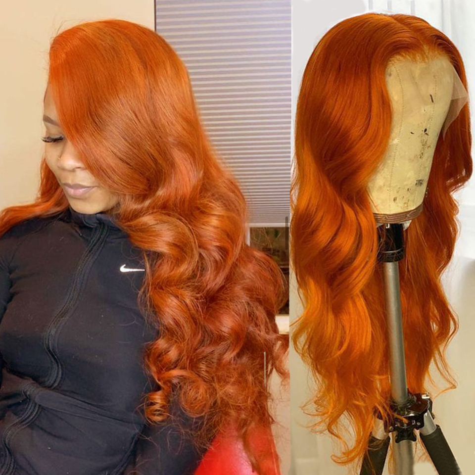#350 Ginger Body Wave 4x4 5x5 Lace Closure Human Hair Wigs with Baby Hair
