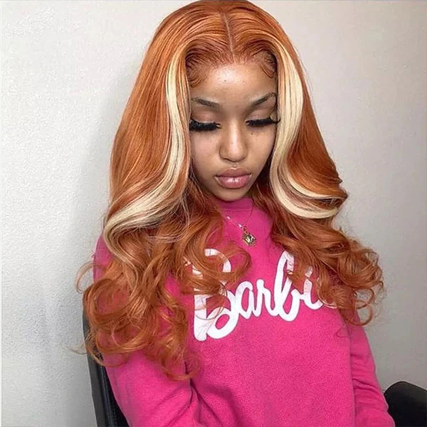Lumiere Ginger With Blonde Highlight Body Wave Lace Frontal Human Hair Wigs
