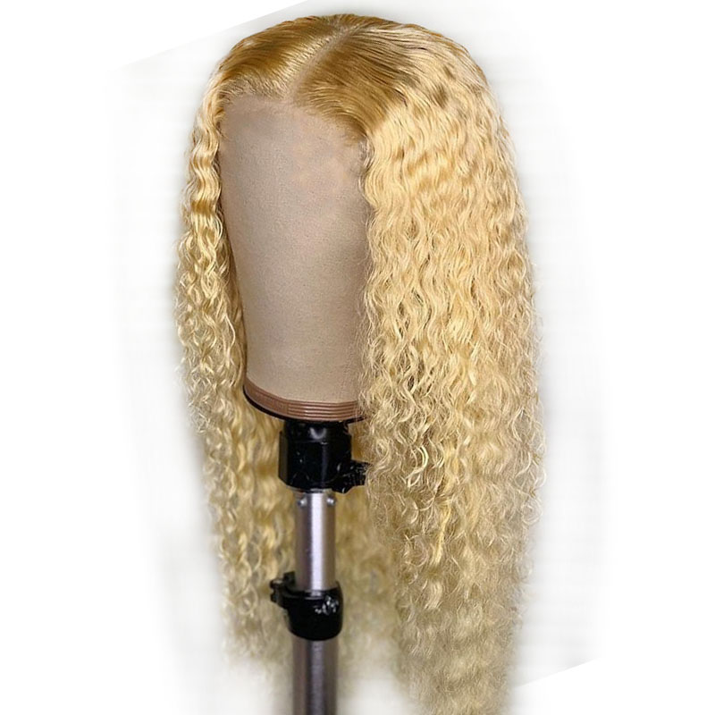 613 Blonde Water Wave T Part Lace Human Hair Wig For Women