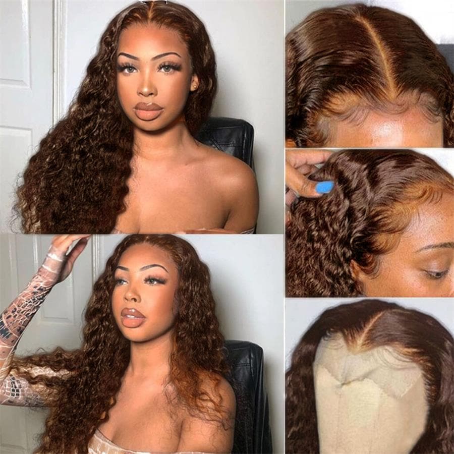 Perfect Chocolate Brown Kinky Curly Transparent Lace Wig For Women