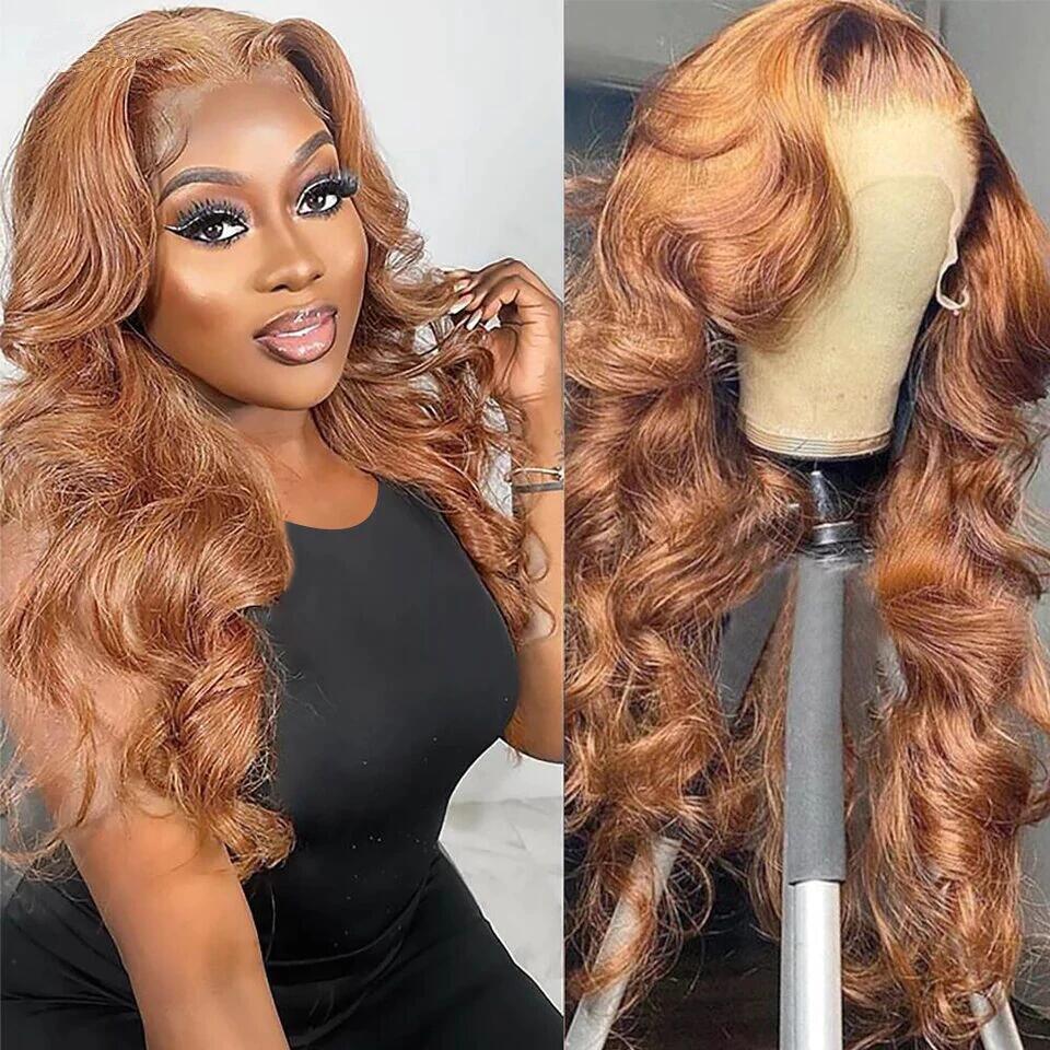 Body Wave Ombre Brown 4x4/13x4  Lace Front Human Hair Wig Brazilian Skunk Stripe Colored HD Lace Wigs