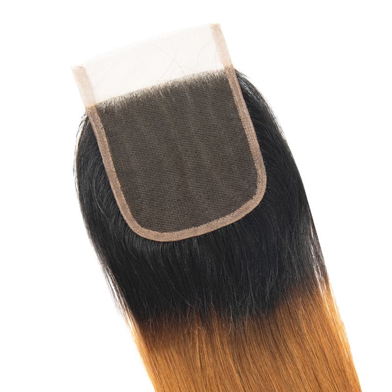 lumiere 1B/30 Ombre Straight Hair 4 Bundles With 4x4 Lace Closure Pre Colored human hair - Lumiere hair