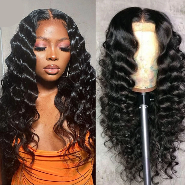 AMZ Lumiere Loose Deep Wave 13x6x1 T Part Lace Frontal Wig Human Hair Wavy Wigs for Women