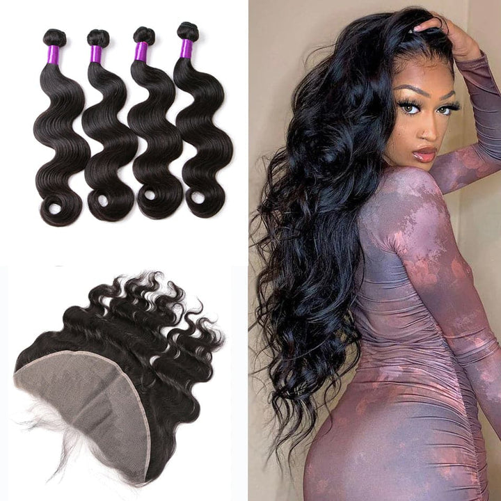 Body Wave 4 Bundles With 13x4 Lace Frontal Brazilian Human Hair