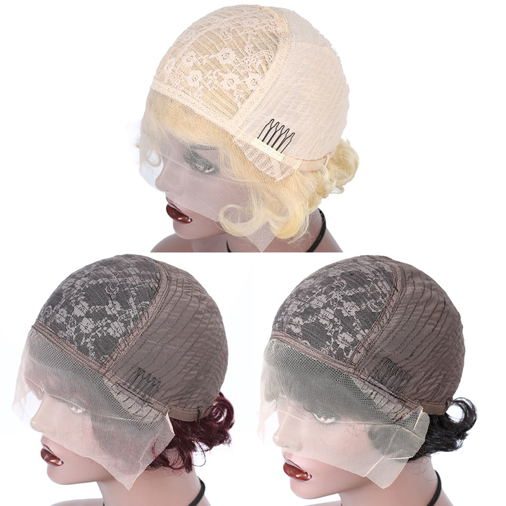 613 Blonde 13x1 Lace Loose Curly Short Pixie Cut Bob Wigs For Women
