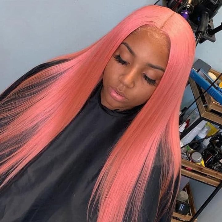 Light Pink Straight HD Lace Front Wigs Virgin Human Hair
