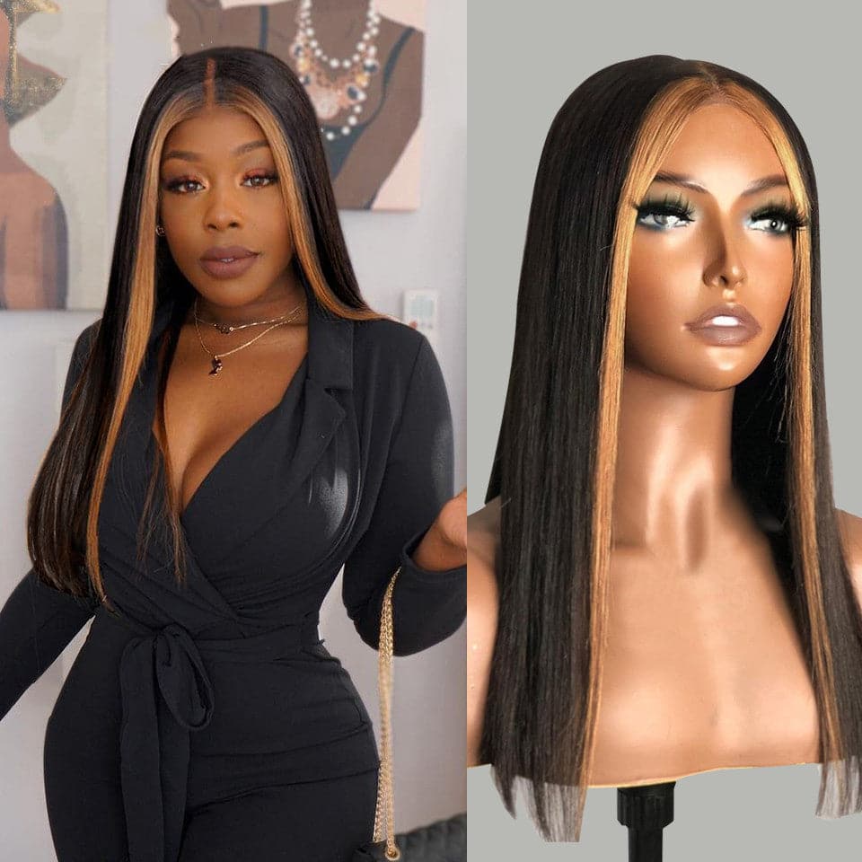 Honey Blonde Highlight Straight Lace Front Wig Natural Hairline