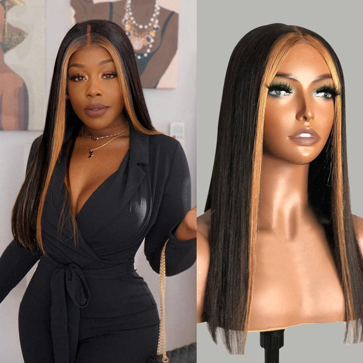 Honey Blonde Highlight Straight Lace Front Wig Natural Hairline