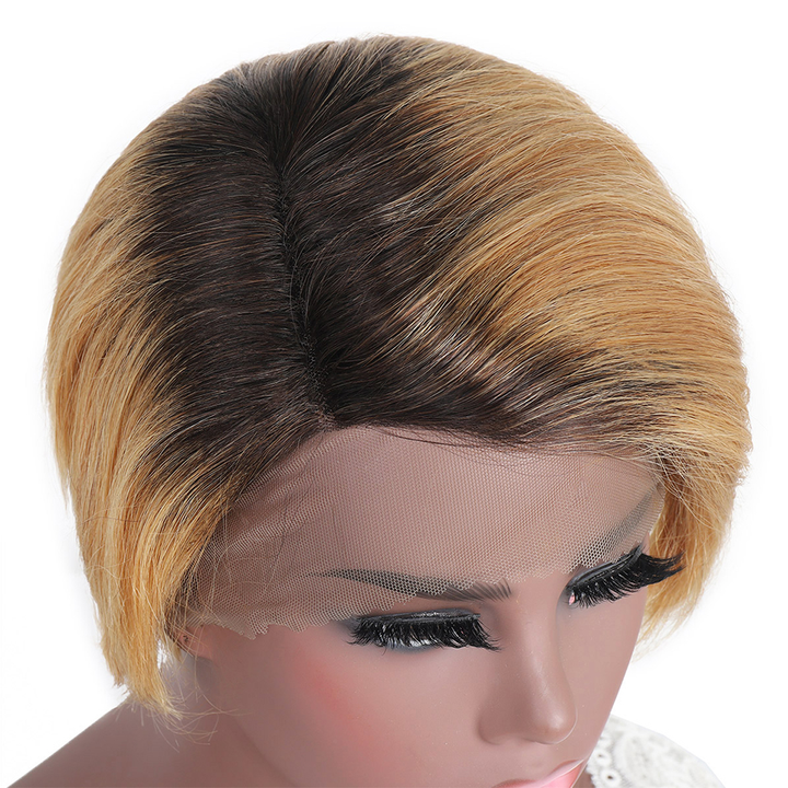 1B/27 13x1 T Lace Side Part Straight Short Pixie Cut Bob Perruques Pour Femmes