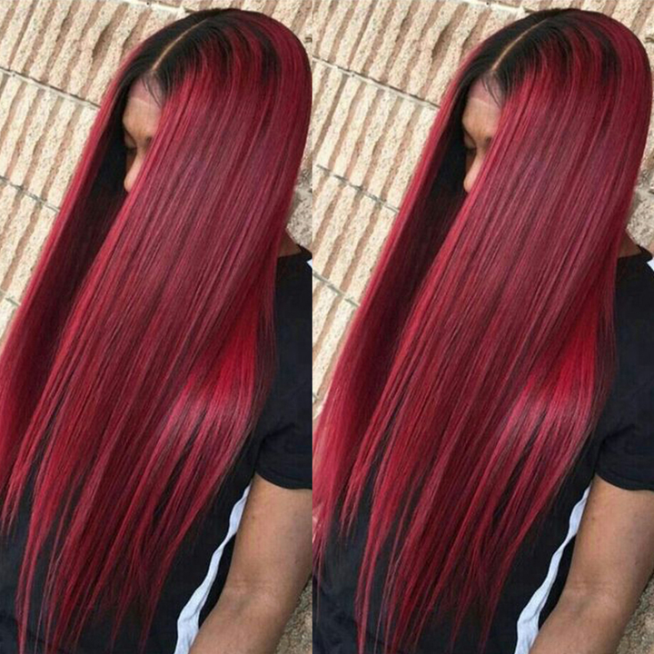 1B/BURG Ombre Straight Hair 4 Bundles With 13x4 Lace Frontal Pre Colored Ear To Ear
